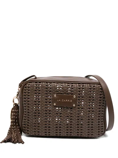 La Carrie Woven Tassel Leather Shoulder Bag In Brown