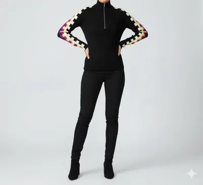 La Chic Designs Ribbed Half-zip Knit Sweater In Black In Multi