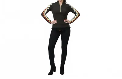 La Chic Designs Ribbed Half-zip Knit Sweater In Green In Black