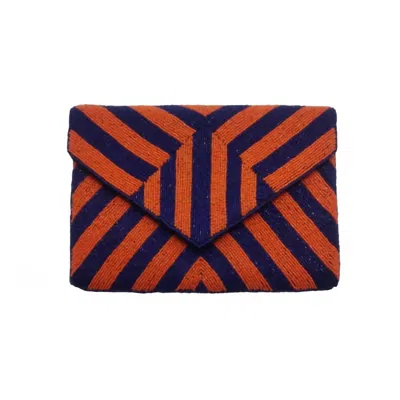 La Chic Designs Women's Take Me Out To The Ball Game Beaded Clutch In Orange/navy In Multi