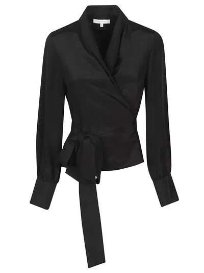 La Collection Black Crepe Silk Wrap Blouse