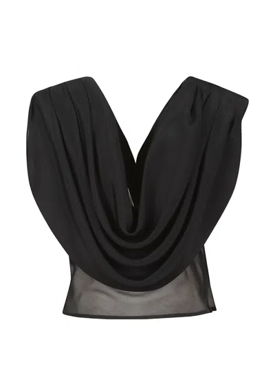 La Collection Marcia Draped Sheer Top In Black
