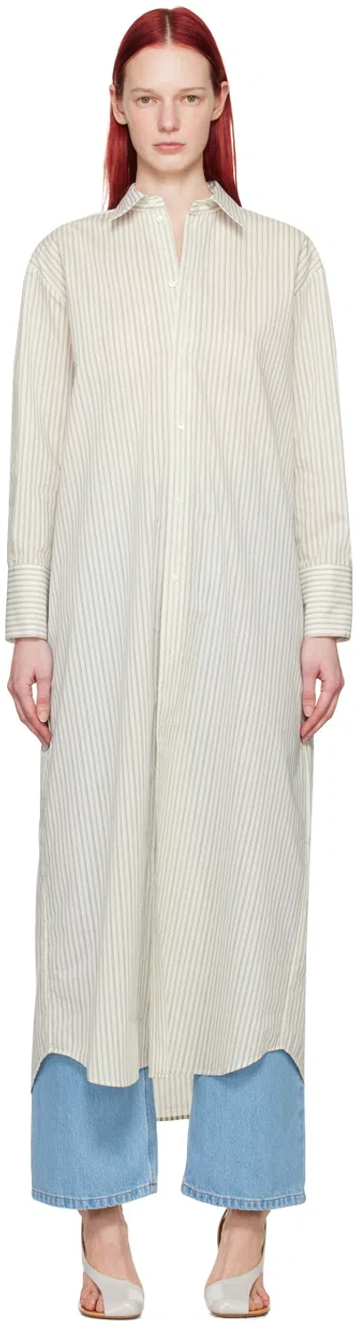 La Collection Off-white Freda Midi Dress In Striped Grey Blue