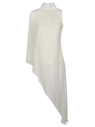 La Collection Organza Silk Asymmetrical Sheer Top In White
