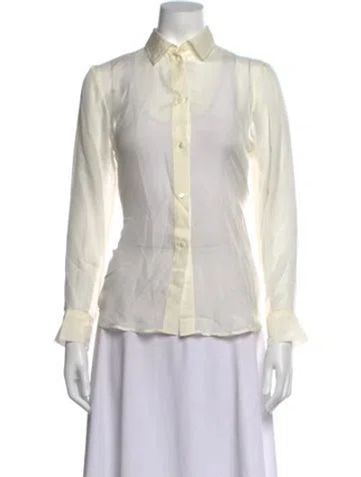 Pre-owned La Collection Silk Long Sleeve Button-up Top W/ Tags In Neutrals