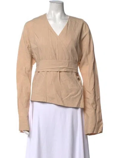 Pre-owned La Collection V-neck Long Sleeve Top In Neutrals