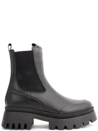 La Conte Black Leather Ankle Boots In Animal Print