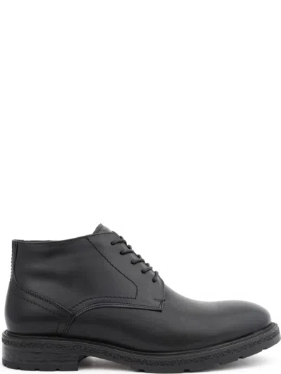 La Conte Lace-up Leather Ankle Boots With Fur Lining In Black