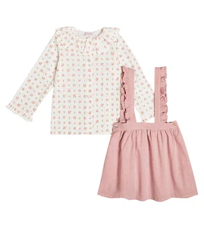 La Coqueta Kids' Agata Cotton-blend Shirt And Skirt In Pink Floral