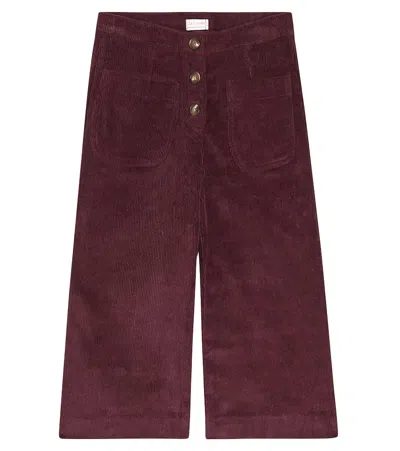 La Coqueta Kids' Alma Cotton Corduroy Pants In Burgundy