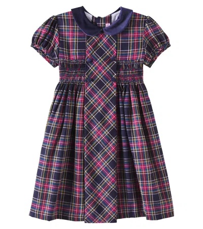La Coqueta Kids' Arcadia Shirred Plaid Cotton-blend Dress In Multicolor