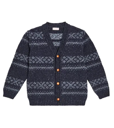 La Coqueta Kids' Axel Fair Isle Wool-blend Cardigan In Blue