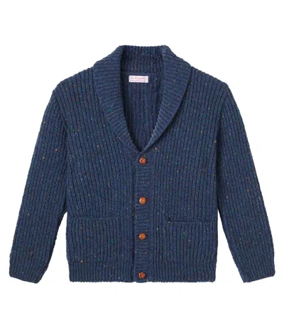 La Coqueta Kids' Axel Wool-blend Cardigan In Blue
