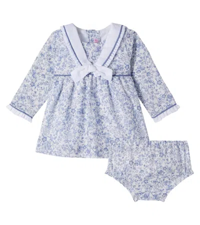 La Coqueta Baby Aranda Floral Cotton Dress And Bloomers Set In Blue