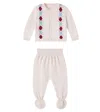 La Coqueta Baby Argyle Virgin Wool Cardigan And Pants Set In Neutral