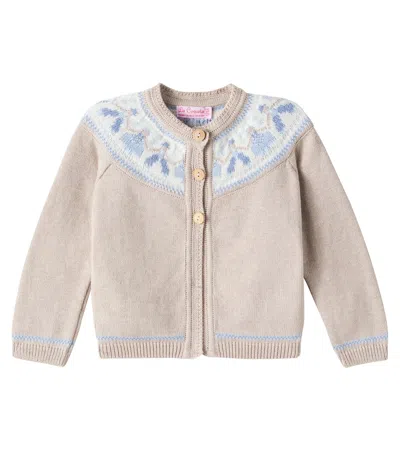 La Coqueta Baby Aubrey Intarsia Cotton Cardigan In Brown