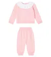 La Coqueta Baby Baya Wool Cardigan And Pants Set In Pink