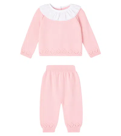 La Coqueta Baby Baya Wool Cardigan And Pants Set In Pink