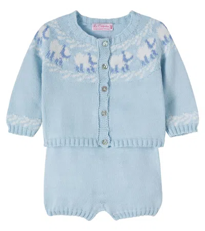 La Coqueta Kids' Baby Cordero Cardigan And Shorts Set In Blue
