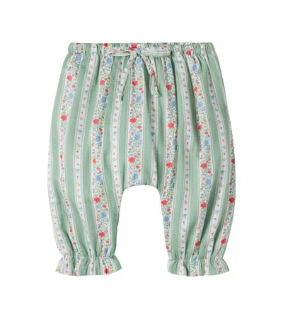 La Coqueta Baby Forna Floral Linen And Cotton Pants In Gray