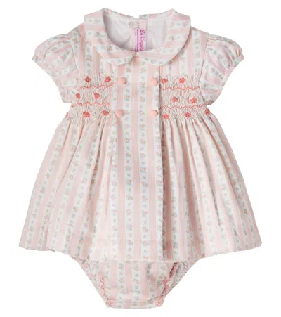 La Coqueta Baby Lana Floral Cotton Dress And Bloomers Set In Pink