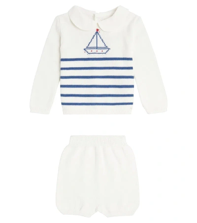 La Coqueta Baby Manuel Cotton Sweatshirt And Pants Set In Navy Stripe
