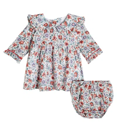 La Coqueta Baby Marta Floral Cotton Dress And Bloomers Set In Red Floral