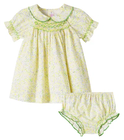 La Coqueta Baby Palma Cotton Dress And Bloomers Set In Yellow