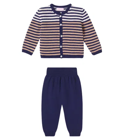 La Coqueta Baby Pinto Striped Cardigan And Pants Set In Blue