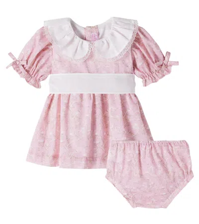 La Coqueta Baby Teresa Cotton Dress And Bloomers Set In Pink