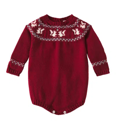 La Coqueta Baby Wool Onesie In Burgundy