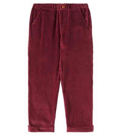 La Coqueta Kids' Benito Cotton Corduroy Straight Pants In Burgundy