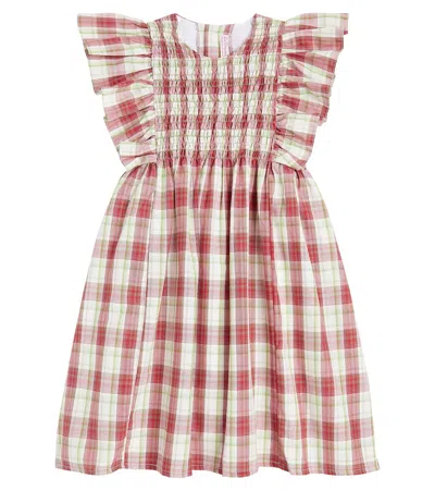 La Coqueta Kids' Blanca Checked Cotton-blend Dress In Red Check
