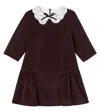 La Coqueta Bow-detail Velvet And Broderie Anglaise Dress In Brown