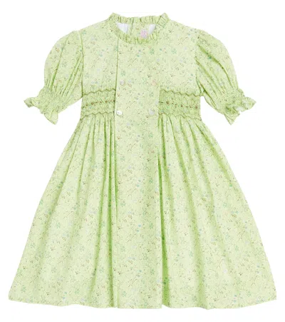 La Coqueta Kids' Carla Floral Smocked Cotton Dress In Green Floral
