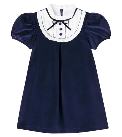 La Coqueta Kids' Clara Cotton Velvet Dress In Blue