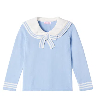 La Coqueta Kids' Claudina Bow-detail Cotton Sweater In Blue