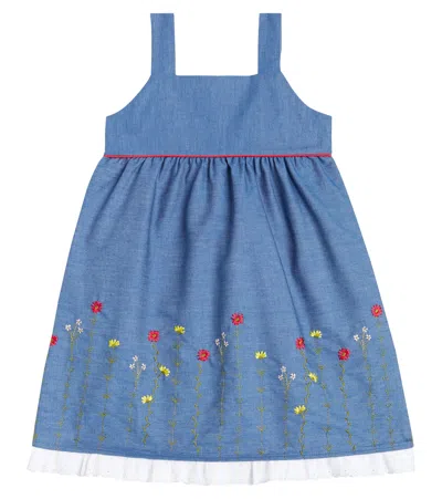La Coqueta Kids' Clementina Embroidered Cotton Dress In Blue