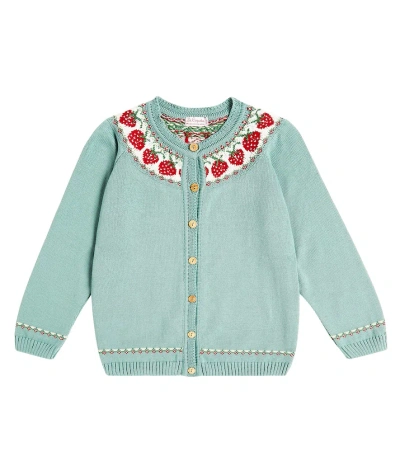 La Coqueta Kids' Cotton Intarsia Cardigan In Green