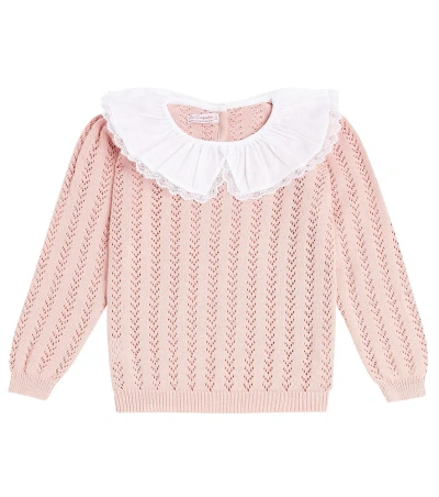 La Coqueta Kids' Duena Cotton Sweater In Pink