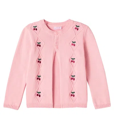 La Coqueta Kids' Espina Embroidered Cotton Cardigan In Pink