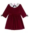 La Coqueta Eva Lace-trimmed Cotton Velvet Dress In Burgundy