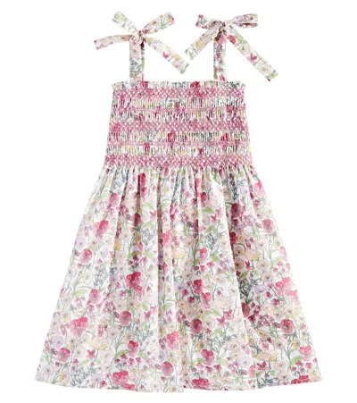La Coqueta Kids' Evelia Floral Smocked Cotton Dress In Multicoloured