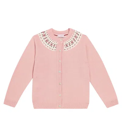 La Coqueta Kids' Fair Isle Wool Cardigan In Pink