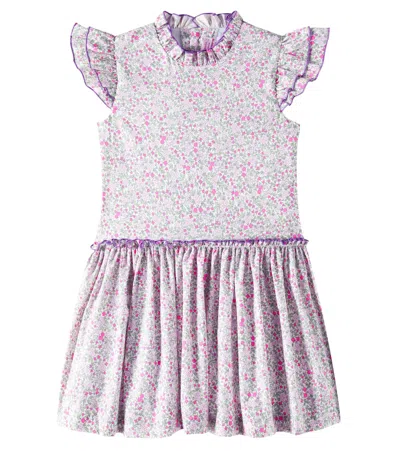 La Coqueta Kids' Filomela Floral Cotton Dress In Fuchsia Floral