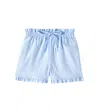La Coqueta Flores Ruffled Linen And Cotton Shorts In Light Blue
