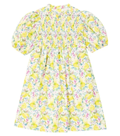 La Coqueta Kids' Florita Printed Cotton Dress In Yellow Lemons