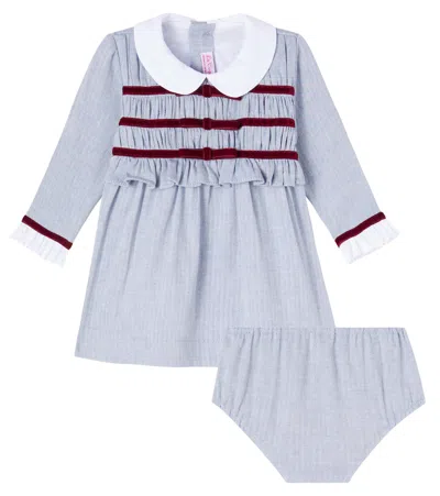La Coqueta Baby Garcia Cotton Dress And Bloomers Set In Blue