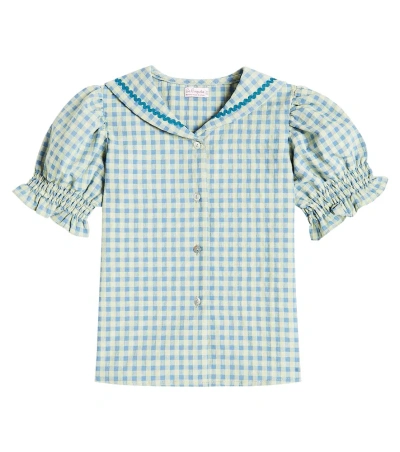 La Coqueta Kids' Georgina Gingham Cotton-blend Shirt In Green