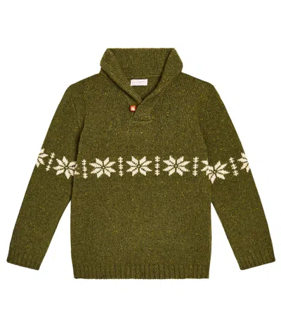 La Coqueta Kids' Goyo Fair Isle Wool-blend Sweater In Green